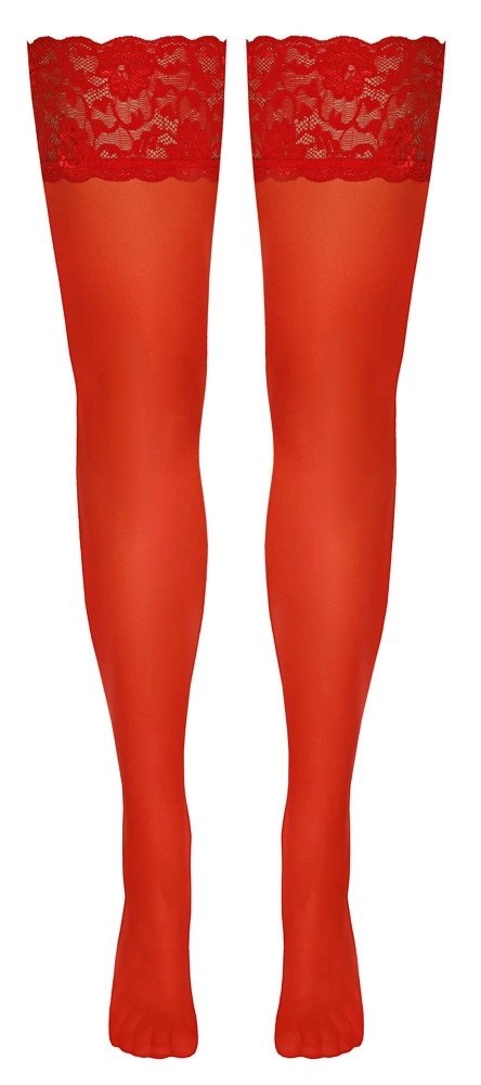 Cottelli Legwear Pończochy czerwone z koronką, 20 den, silikonowy pasek Cottelli Legwear Pończochy czerwone z koronką, 20 den, silikonowy pasek