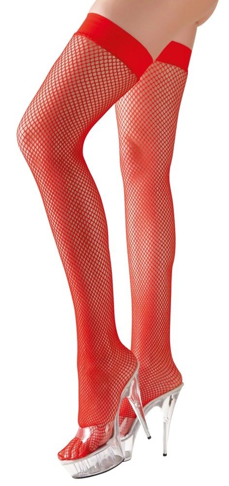 Cottelli Legwear Pończochy kabaretki czerwone z silikonową opaską S Cottelli Legwear Pończochy kabaretki czerwone z silikonową opaską S