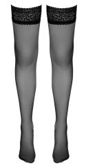 Cottelli Legwear pończochy czarne z koronką i silikonową opaską