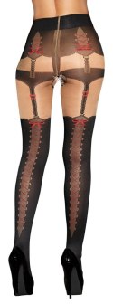 Cottelli Legwear rajstopy imitujące szelki z czerwonymi kokardami M