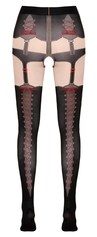 Cottelli Legwear rajstopy imitujące szelki z czerwonymi kokardami M Cottelli Legwear rajstopy imitujące szelki z czerwonymi kokardami M
