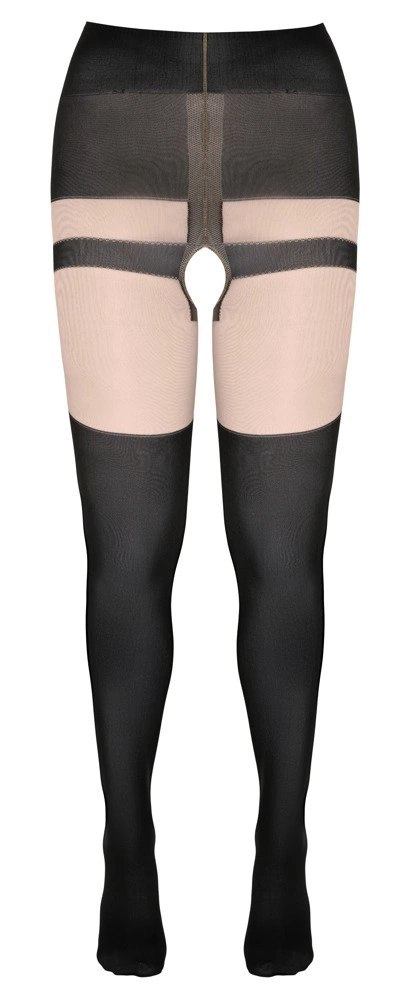 Cottelli Legwear rajstopy z motywem szelek i czerwonych kokardek, otwarty krok Cottelli Legwear rajstopy z motywem szelek i czerwonych kokardek, otwarty krok