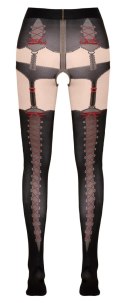 Cottelli Legwear rajstopy z motywem szelek i czerwonymi kokardkami M