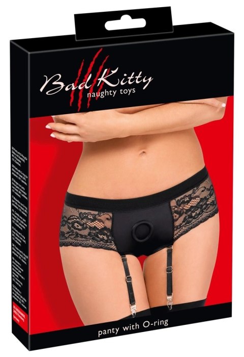 Bad Kitty Majtki z koronką i paskami do pończoch, rozmiar M, czarne Bad Kitty Majtki z koronką i paskami do pończoch, rozmiar M, czarne