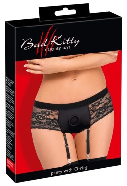 Bad Kitty Strap-On XL z Koronką i Paskami do Pończoch, Czarny