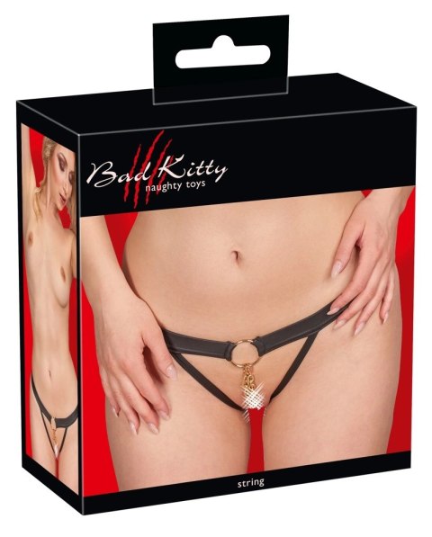 Bad Kitty Stringi czarne L/XL ze złotym odpinanym łańcuszkiem Bad Kitty Stringi czarne L/XL ze złotym odpinanym łańcuszkiem