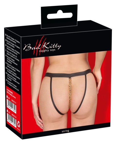 Bad Kitty Stringi czarne ze złotym łańcuszkiem odpinanym S/M Bad Kitty Stringi czarne ze złotym łańcuszkiem odpinanym S/M