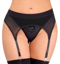 Bad Kitty Stringi z pasem do pończoch M, czarne, mikrofibra, ring 3,5 cm