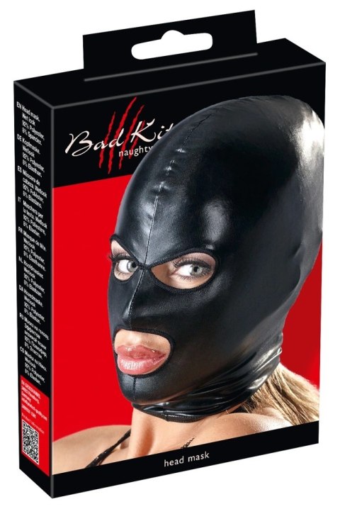 Bad Kitty maska czarna wet look z wycięciem na oczy i usta uniwersalna Bad Kitty maska czarna wet look z wycięciem na oczy i usta uniwersalna