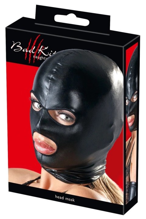 Bad Kitty maska czarna wet look z wycięciem na oczy i usta uniwersalna Bad Kitty maska czarna wet look z wycięciem na oczy i usta uniwersalna