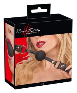 Bad Kitty silikonowy knebel kulka czarny, pasek z ekoskory, O4cm