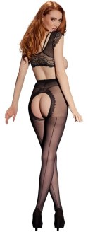 Cottelli LEGWEAR Rajstopy ozdobne czarne z otwartą strefą i szwem 20 den