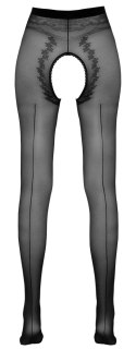 Cottelli LEGWEAR Rajstopy ozdobne czarne z otwartą strefą i szwem 20 den