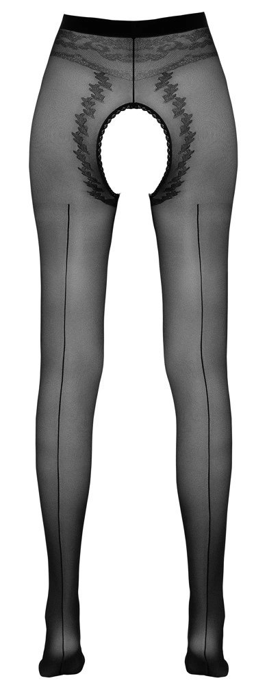 Cottelli LEGWEAR Rajstopy ozdobne czarne z otwartą strefą i szwem 20 den Cottelli LEGWEAR Rajstopy ozdobne czarne z otwartą strefą i szwem 20 den