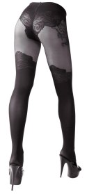Cottelli LEGWEAR rajstopy czarne wzor nad kolano, otwarty krok, 40/20 den