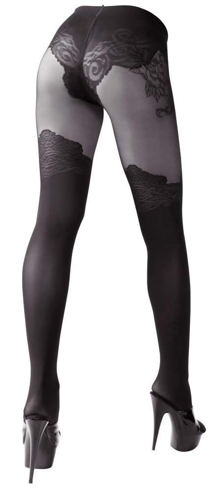 Cottelli LEGWEAR rajstopy czarne wzor nad kolano, otwarty krok, 40/20 den Cottelli LEGWEAR rajstopy czarne wzor nad kolano, otwarty krok, 40/20 den