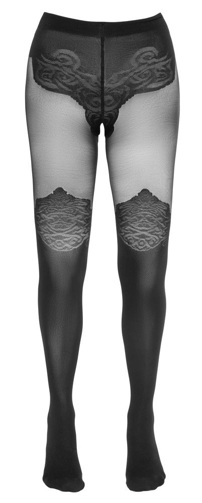 Cottelli LEGWEAR rajstopy czarne wzor nad kolano, otwarty krok, 40/20 den Cottelli LEGWEAR rajstopy czarne wzor nad kolano, otwarty krok, 40/20 den