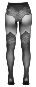 Cottelli LEGWEAR rajstopy czarne wzor nad kolano, otwarty krok, 40/20 den