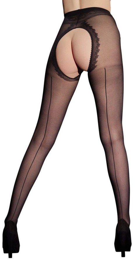 Cottelli LEGWEAR rajstopy czarne z dekoracyjnym szwem, otwarta konstrukcja Cottelli LEGWEAR rajstopy czarne z dekoracyjnym szwem, otwarta konstrukcja