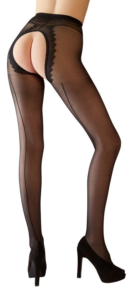 Cottelli LEGWEAR rajstopy czarne z dekoracyjnym szwem, otwarta konstrukcja Cottelli LEGWEAR rajstopy czarne z dekoracyjnym szwem, otwarta konstrukcja