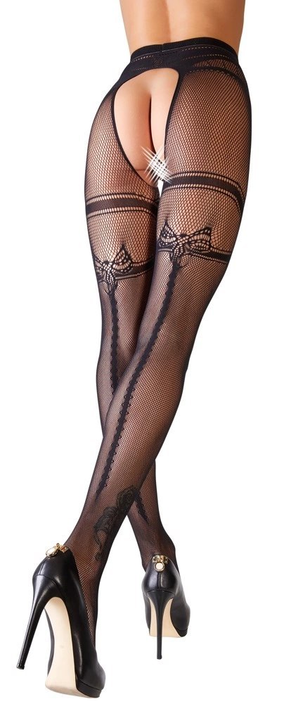 Cottelli LEGWEAR rajstopy siateczkowe z podwiązką czarne 2XL Cottelli LEGWEAR rajstopy siateczkowe z podwiązką czarne 2XL