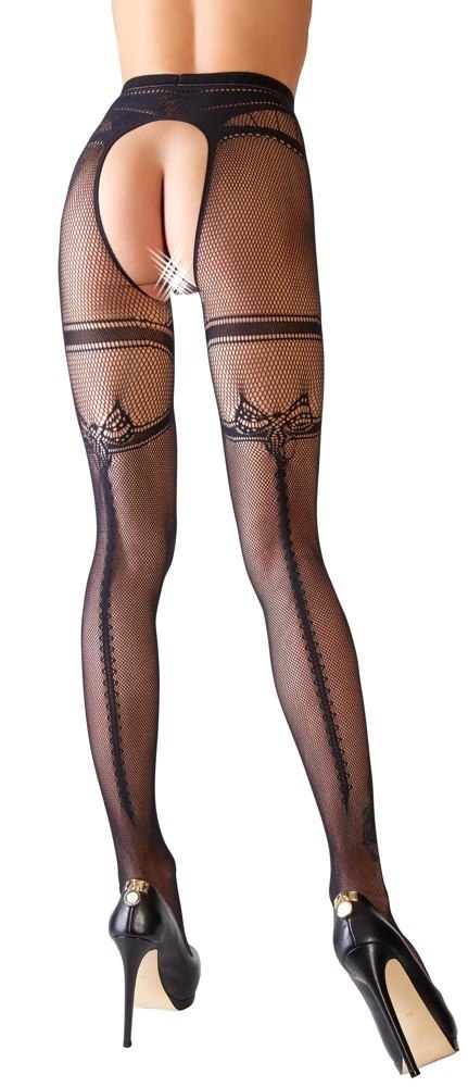 Cottelli LEGWEAR rajstopy siateczkowe z podwiązką czarne 2XL Cottelli LEGWEAR rajstopy siateczkowe z podwiązką czarne 2XL