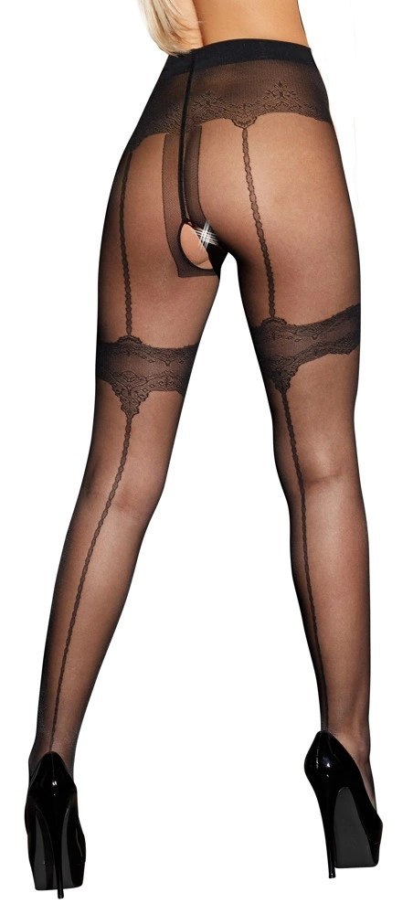 Cottelli Legwear rajstopy czarne szwy ozdobne otwarte kroczem rozm. 3 Cottelli Legwear rajstopy czarne szwy ozdobne otwarte kroczem rozm. 3