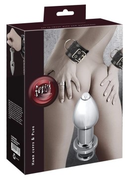 Fetish Collection Zestaw Kajdanki i Korek Metalowy z Łańcuchem 58 cm