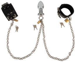 Fetish Collection Zestaw Kajdanki i Korek Metalowy z Łańcuchem 58 cm