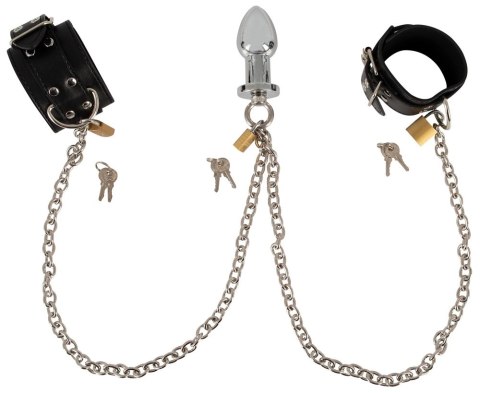 Fetish Collection Zestaw Kajdanki i Korek Metalowy z Łańcuchem 58 cm Fetish Collection Zestaw Kajdanki i Korek Metalowy z Łańcuchem 58 cm