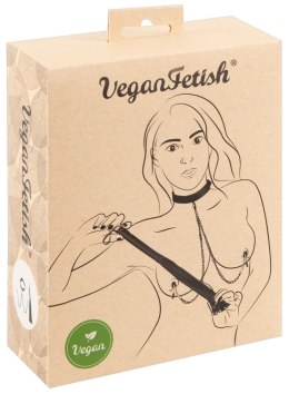 Vegan Fetish Zestaw Kajdanki na Szyję z Łańcuszkami i Pejcz PU 65cm