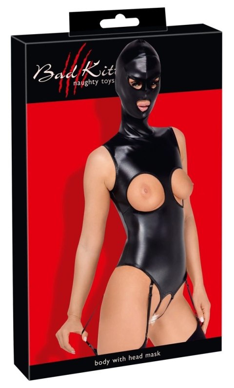 Bad Kitty Body XL z maską, imitacja skory, otwarte elementy, czarne Bad Kitty Body XL z maską, imitacja skory, otwarte elementy, czarne