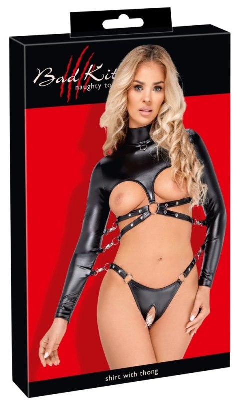 Bad Kitty Body S bez wycięć, czarne, elastyczna imitacja skory Bad Kitty Body S bez wycięć, czarne, elastyczna imitacja skory