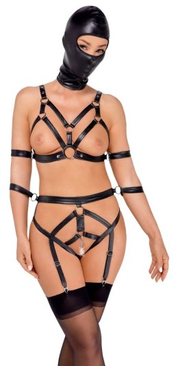 Bad Kitty Zestaw Uprzęży XL z Maską i Regulacją z Ekoskory Czarny