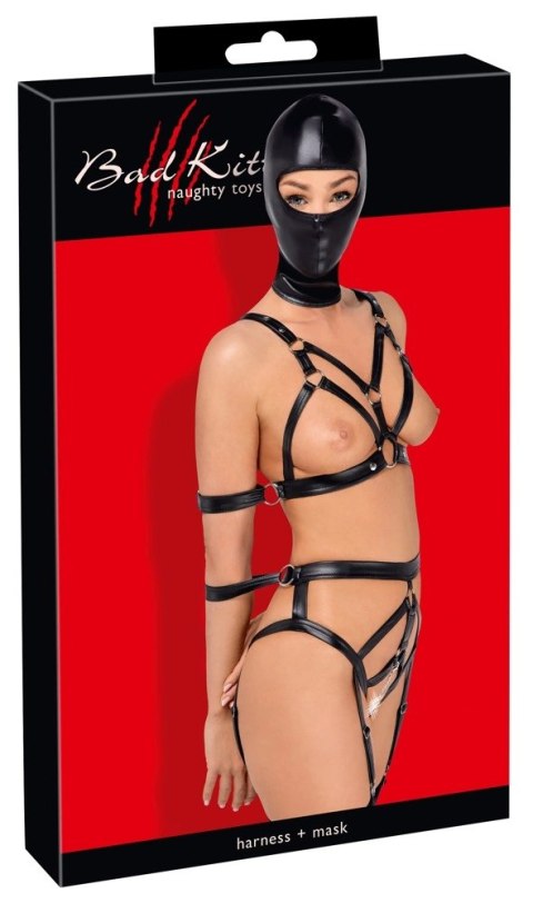 Bad Kitty Zestaw Uprzęży Paseczkowych z Maską na Głowę M Czarny Bad Kitty Zestaw Uprzęży Paseczkowych z Maską na Głowę M Czarny