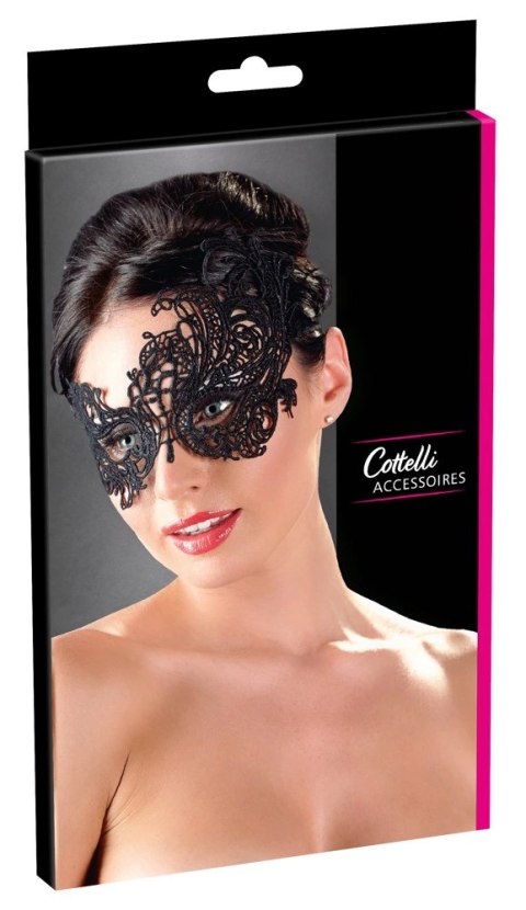 Cottelli Accessories czarna maska na oczy z haftem i koronkową wstążką Cottelli Accessories czarna maska na oczy z haftem i koronkową wstążką