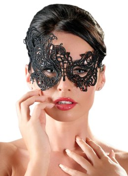 Cottelli Accessories czarna maska na oczy z haftem i koronkową wstążką