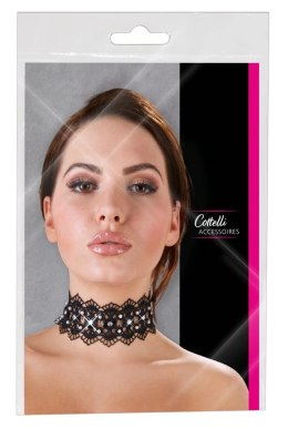 Cottelli Accessories naszyjnik czarny haftowany z perełkami i dżetami 36cm