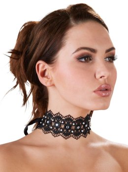 Cottelli Accessories naszyjnik czarny haftowany z perełkami i dżetami 36cm