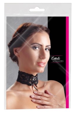 Cottelli Accessories naszyjnik koronkowy czarny z satynową tasiemką 32 cm