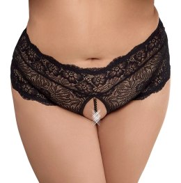 Cottelli CURVES Figi z Koronki Czarny XL z Perełkami i Satynową Wstążką