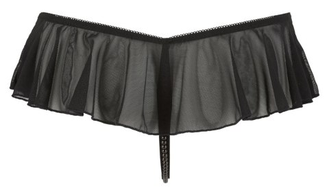 Cottelli Collection Stringi L z falbankami i ozdobą perłową, czarne Cottelli Collection Stringi L z falbankami i ozdobą perłową, czarne