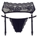 Cottelli Lingerie komplet koronkowy pas do pończoch i stringi M czarne