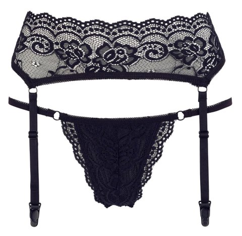 Cottelli Lingerie komplet koronkowy pas do pończoch i stringi M czarne Cottelli Lingerie komplet koronkowy pas do pończoch i stringi M czarne
