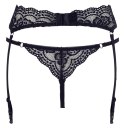 Cottelli Lingerie komplet koronkowy: pas do pończoch i stringi czarne S