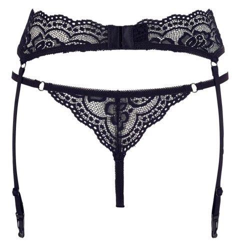Cottelli Lingerie komplet koronkowy: pas do pończoch i stringi czarne S Cottelli Lingerie komplet koronkowy: pas do pończoch i stringi czarne S