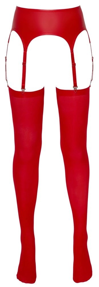 NO:XQSE Pas do pończoch z pończochami czerwony L/XL matowy komplet NO:XQSE Pas do pończoch z pończochami czerwony L/XL matowy komplet
