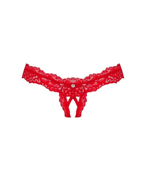 Obsessive Amor Cherris S/M - czerwone koronkowe stringi z ozdobą Obsessive Amor Cherris S/M - czerwone koronkowe stringi z ozdobą