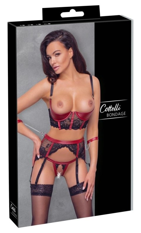 Cottelli Bondage 3-częściowy komplet z koronką i mankietami, rozmiar L Cottelli Bondage 3-częściowy komplet z koronką i mankietami, rozmiar L