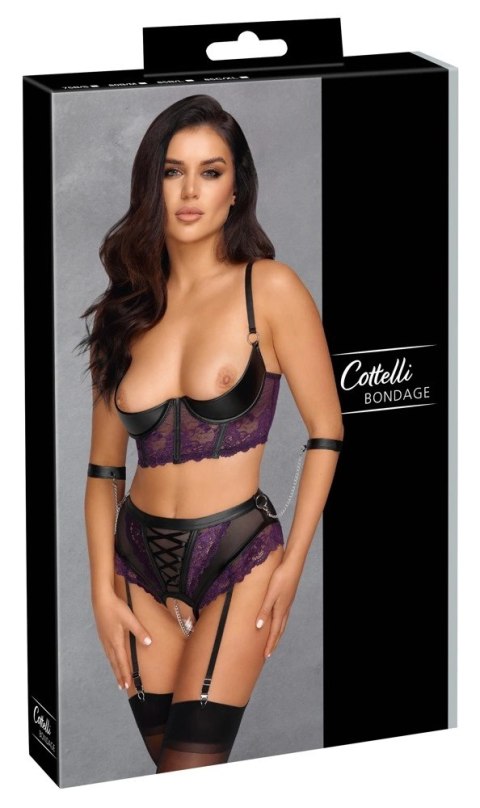 Cottelli Bondage Komplet Koronkowy Fioletowy Longline 75B/S z Kajdankami Cottelli Bondage Komplet Koronkowy Fioletowy Longline 75B/S z Kajdankami